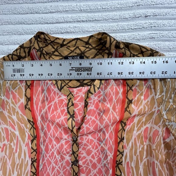 Nic+Zoe Womens Sheer Button-Front Tunic Top Large Abstract Print 3/4 Sleeve Red - Picture 5 of 7